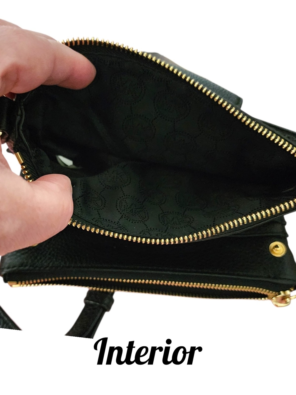 Michael Kors Fulton Double Zip Black Pebbled Leather Crossbody Bag Gold Hardware - Picture 7 of 12